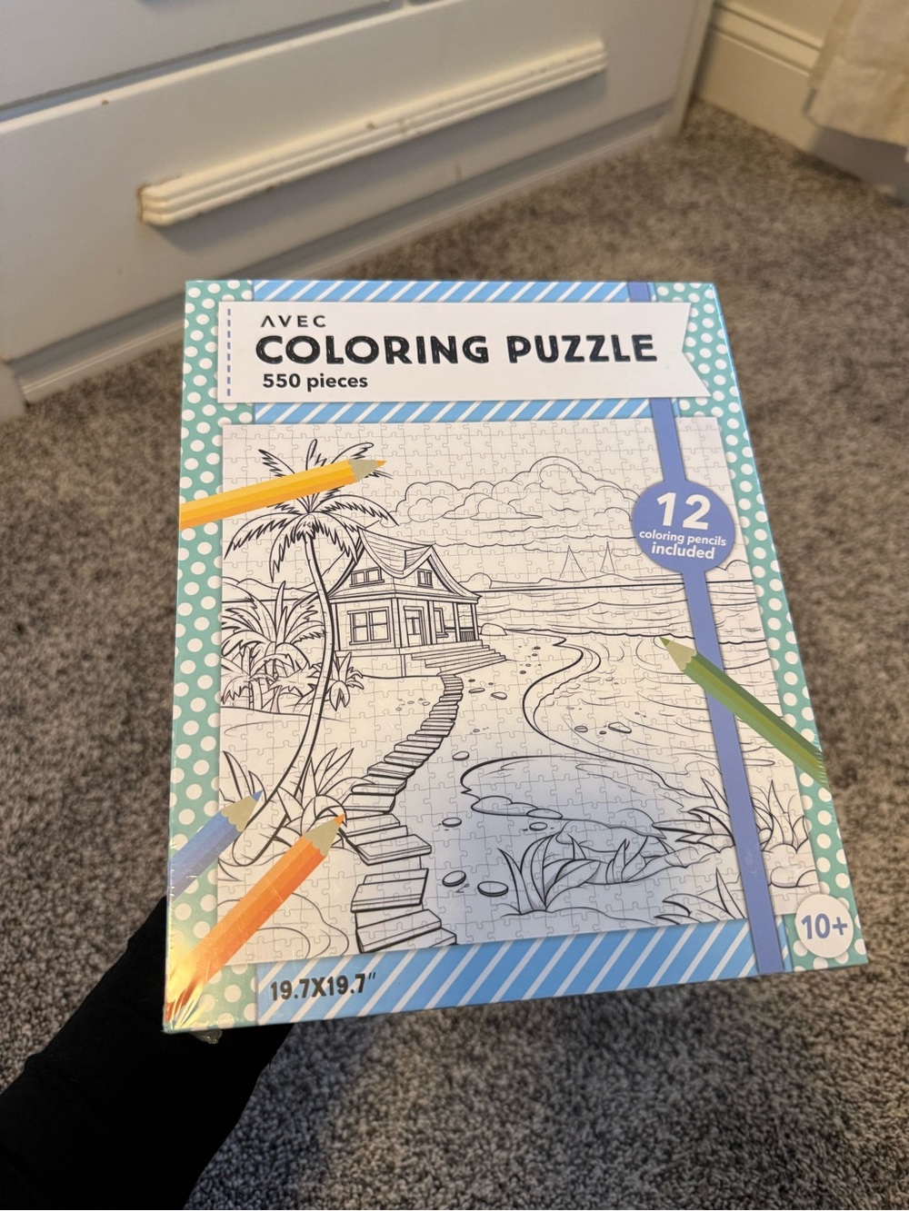 AVEC Coloring Puzzle 550-Piece Beach Scene with Colored Pencils